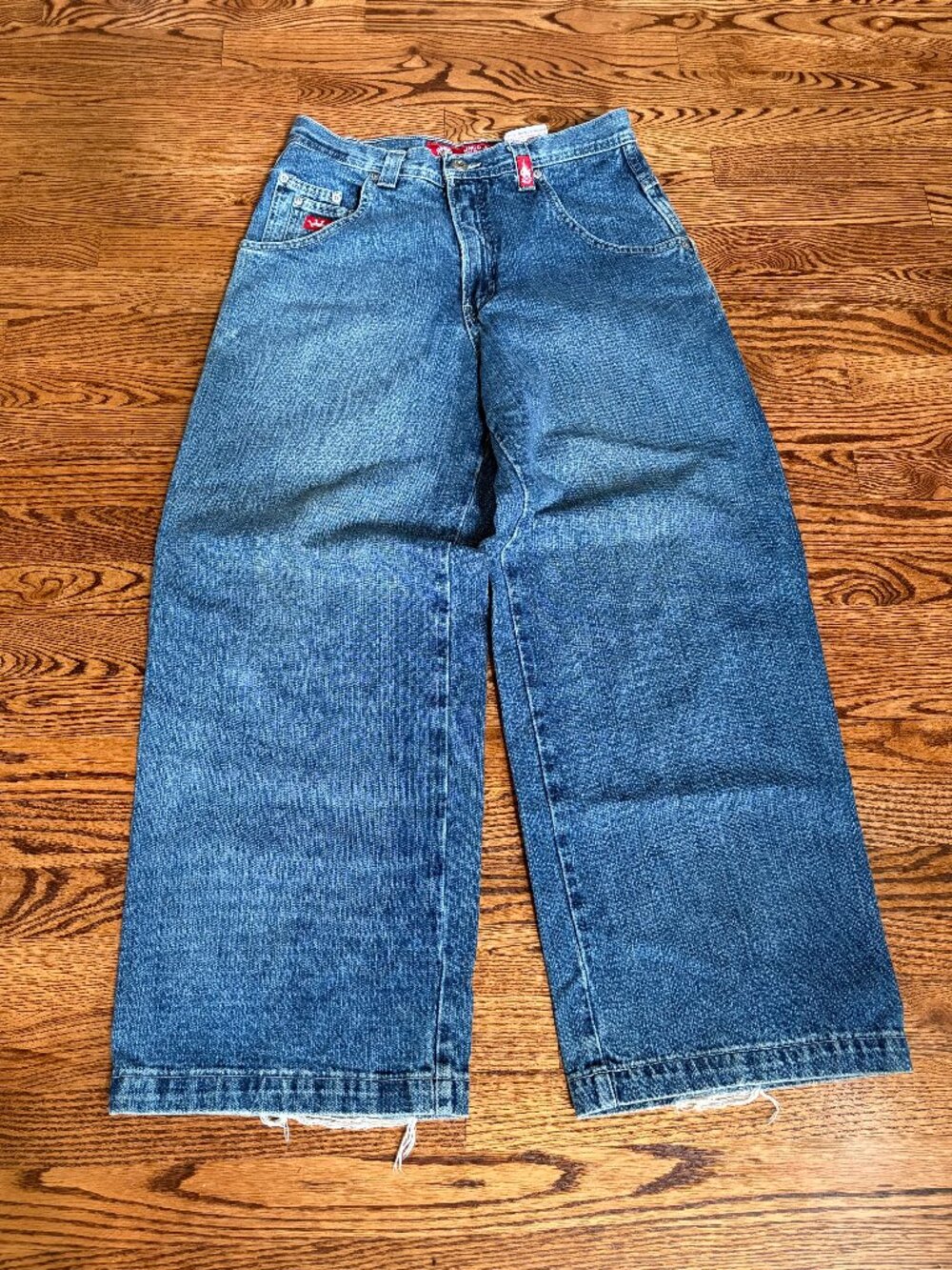 JNCO Vintage Jeans 32x30 Skater Wide-Leg Baggy, M1410 Crown Embroidered Tribals